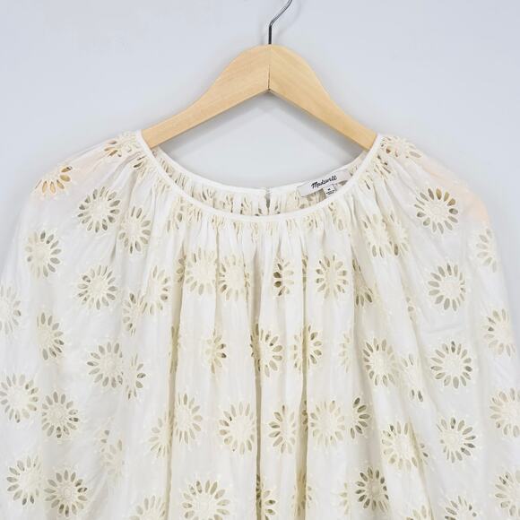 NWT Madewell Embroidered Shirred Puff-Sleeve Top In Floral Eyelet Ivory Medium - Picture 5 of 9